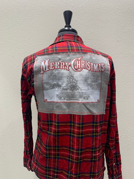 Vintage Repurposed Merry Christmas Flannel