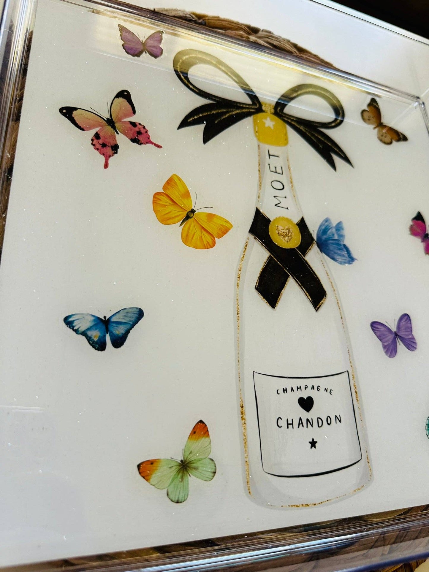 Monochrome Champagne & Butterfly  Tray