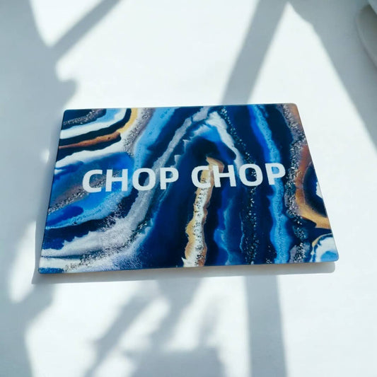 Chop Chop  Blue Agate Glass Cutting Board