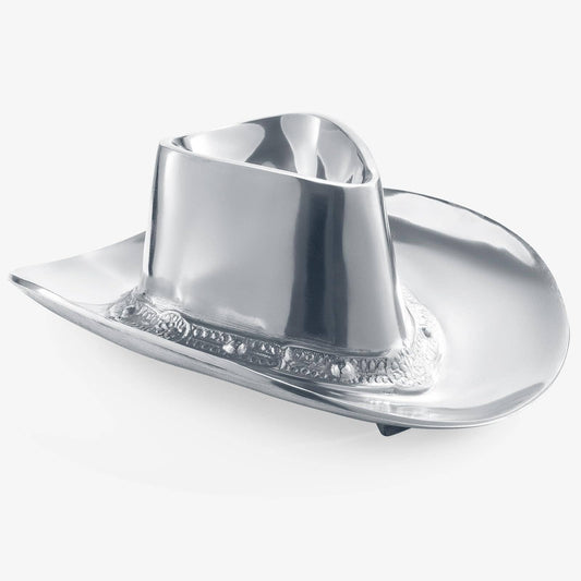 Western Cowboy Hat Chip & Dip Bowl – Silver Brass