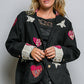 Notched Collar Star & Heart Applique Relaxed Blazer Jacket: Black / S