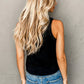 Black Faux Leather Crew Neck Tank Top: Black
