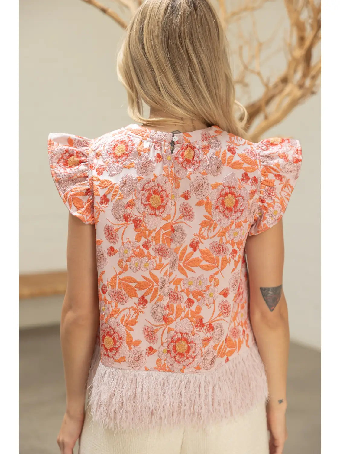 Ostrich Feather Floral Jacquard Top