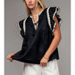 Lace Trim Pintuck Flutter Sleeve Blouse
