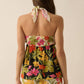 Two-Tone Floral Convertible Flyaway Halter Top