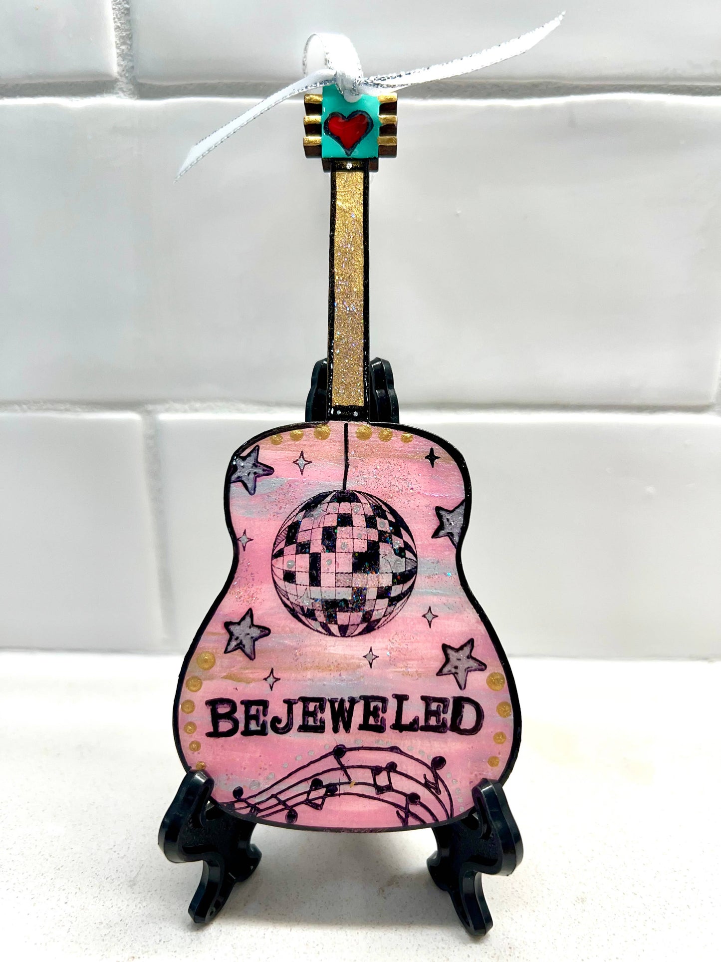 Taylor Swift ornament, BEJEWELED, hand painted mini guitar