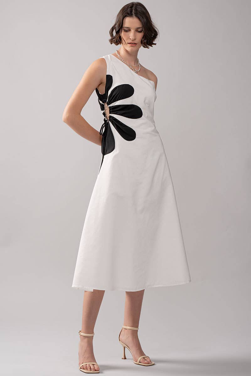 Floral Applique One Shoulder Lace Up