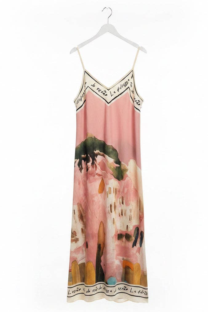 Italian Maxi Dress - BARBIE PINK – Watercolour print, Made in Italy, Polyester: One size