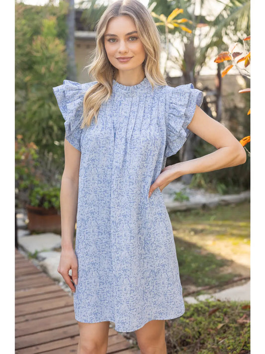 Ruffle Sleeve Pintuck Detailed Dress