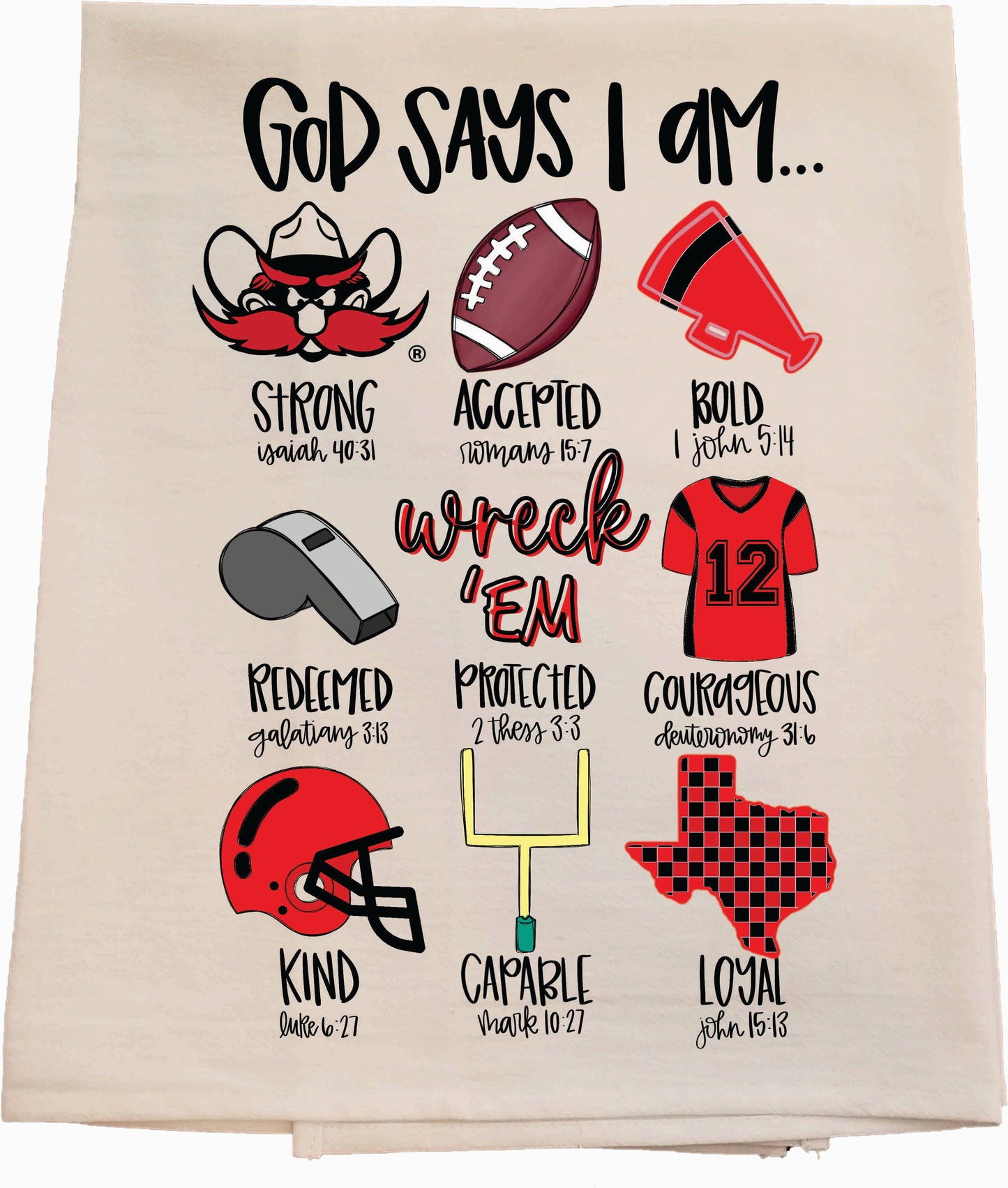 Texas Tech God Says Tea Towel