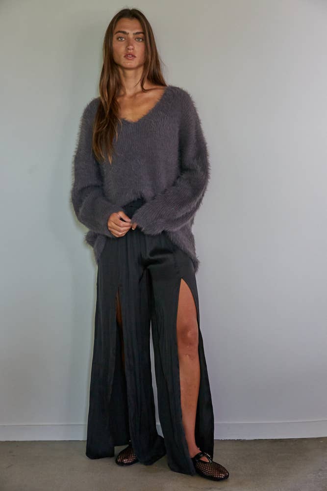 Knit Sweater V-Neck Charcoal