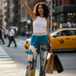 Italian Silk Wide Leg Pants – TEAL -  Watercolour Print, Made in Italy