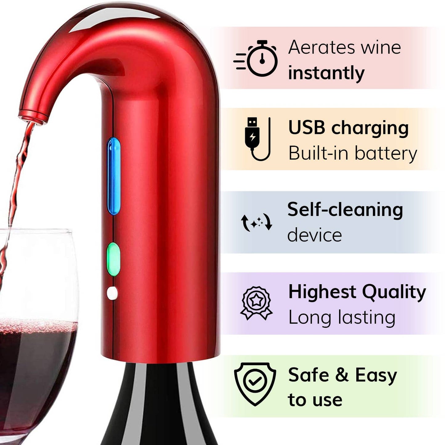 Electric Wine Aerator Dispenser - Portable Wine Accessory: Black