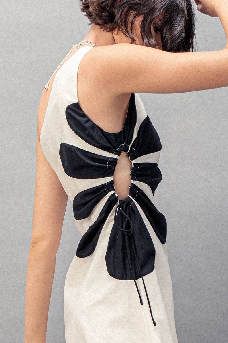 Floral Applique One Shoulder Lace Up