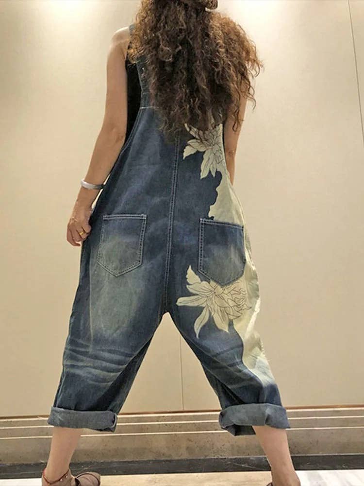 Luxury Denim Bleached Overall Jumpsuit