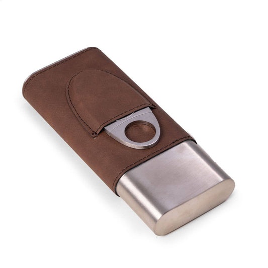 Brown Leather Cigar Case w/Cutter
