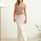 SATIN SLIP MIDI SKIRT: CHAMPAGNE