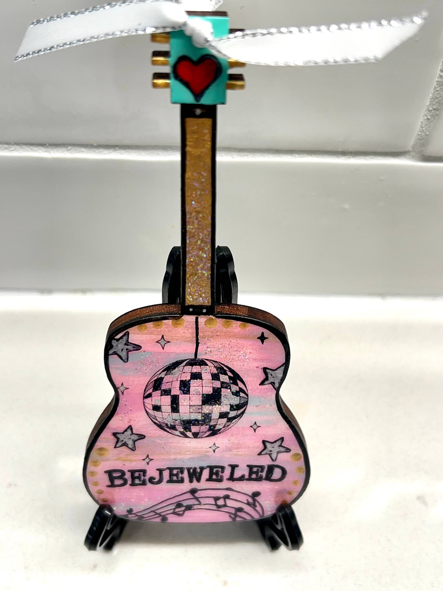 Taylor Swift ornament, BEJEWELED, hand painted mini guitar