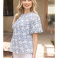 Bubble Short Sleeve Floral Textured Top