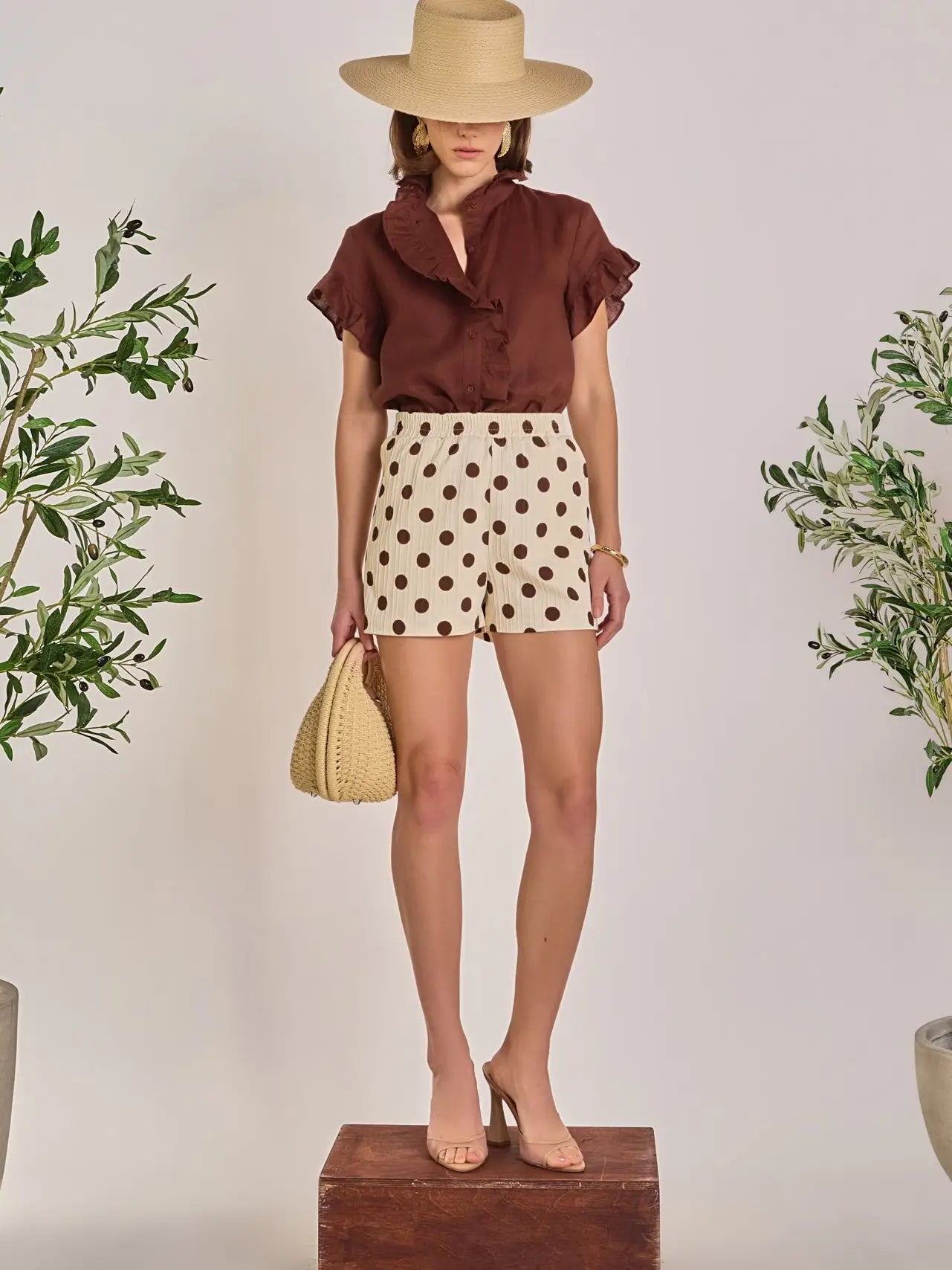Ruffled Short Sleeve Chocolate