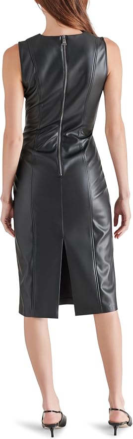 steve madden black leather dress CHIARA Black Faux-Leather Midi Dress