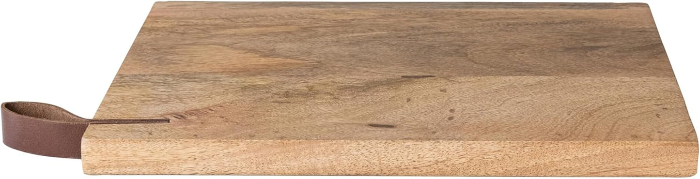 Creative Co-Op Mango Wood Cheese/Cutting Board with Leather Handle, Natural