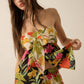 Two-Tone Floral Convertible Flyaway Halter Top