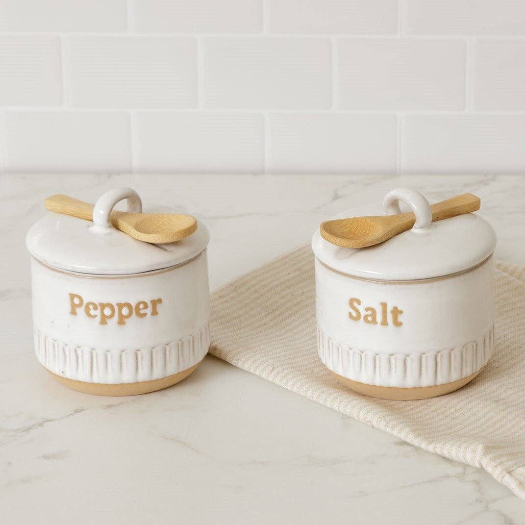 Fluted Edge Salt & Pep Cellar w/ Spoons (Pair)