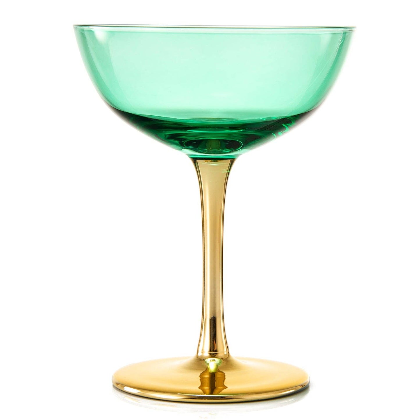 Gold & Green Coupe Art Deco Glasses, Gold | Set of 4 | 12 oz