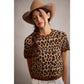 LEOPARD PRINT SHORT SLEEVES SCALLOP RIB KNIT: LEOPARD/BROWN / L