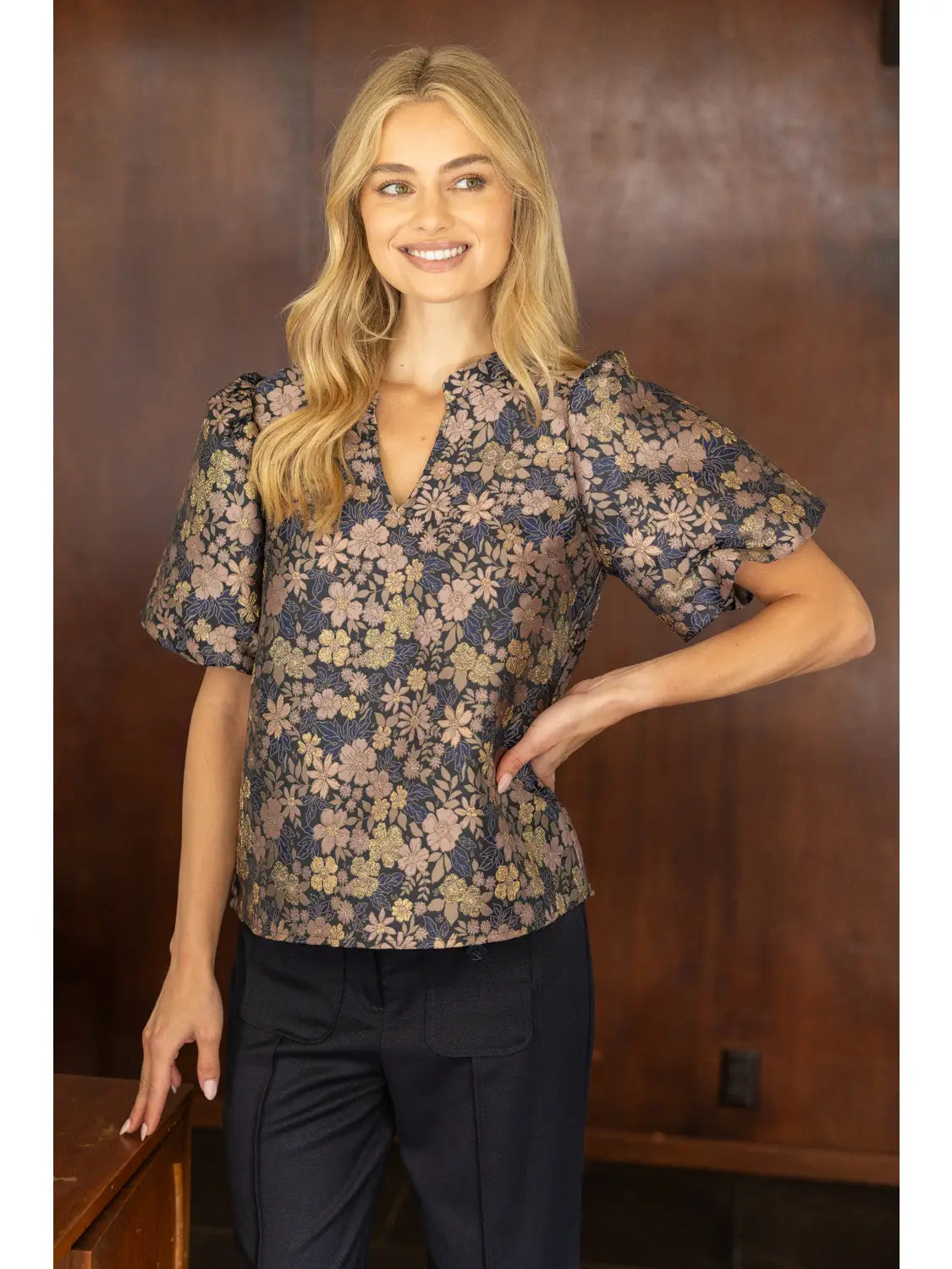 Floral Metallic Sparkle Jaquared top