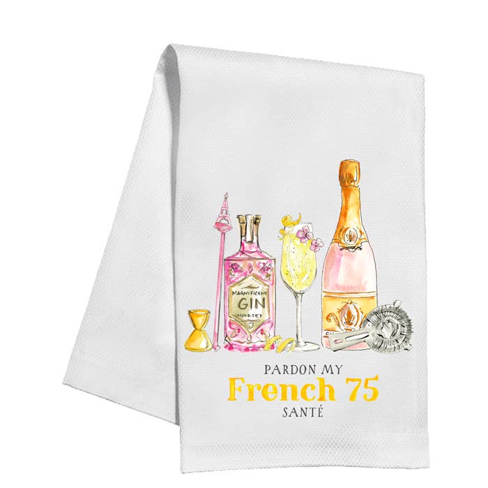 Handpainted Pardon My French 75 Kitchen Towel