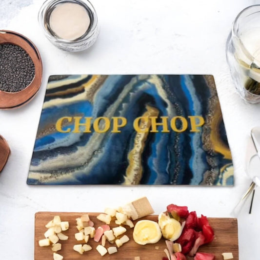 Chop Chop  Blue Agate Glass Cutting Board