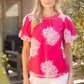 Floral Embroidered Bubble Sleeve  Top