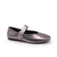 Women Studded Strap Ballet Flats Mary Janes: Metallic black