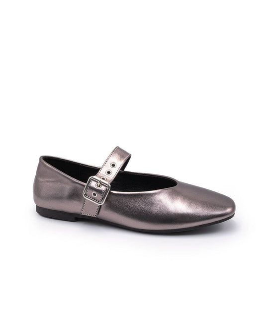 Women Studded Strap Ballet Flats Mary Janes: Metallic black