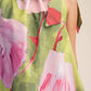 Mini Dress Ruffle Neck Tie Sleeveless Floral Print-Lime