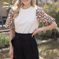 Animal Print Bubble Sleeve  Knit Top
