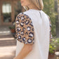 Animal Print Bubble Sleeve  Knit Top