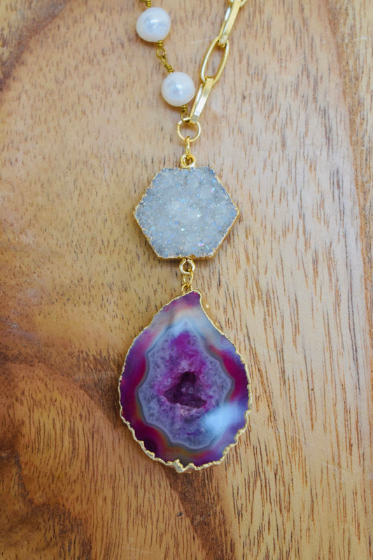 OOAK Pink Druzy Necklace