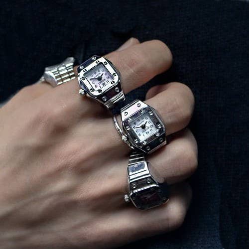 Ring Watch Design SQUARE SILVER BLACK