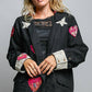 Notched Collar Star & Heart Applique Relaxed Blazer Jacket: Black / S