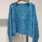 V neck crop sweater: Blue / L