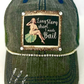 "LONG STORY SHORT I MADE BAIL" DISTRESSED TRUCKER HAT(#246): NO BLING/  BLACK/ KHAKI
