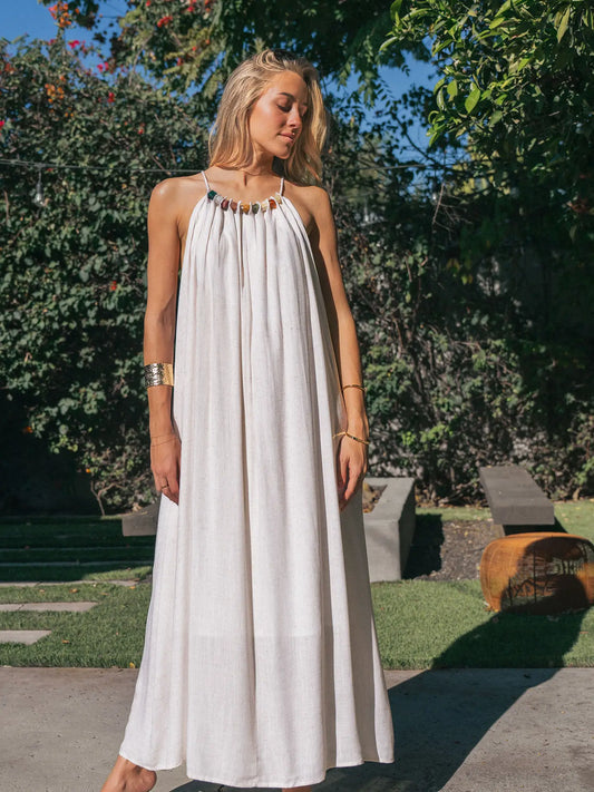 Oatmeal Halter Dress in Linen