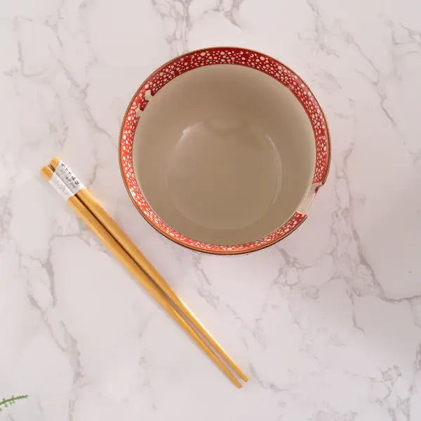 Floral Design 18oz 5.25"D Bowl With Chopsticks Set