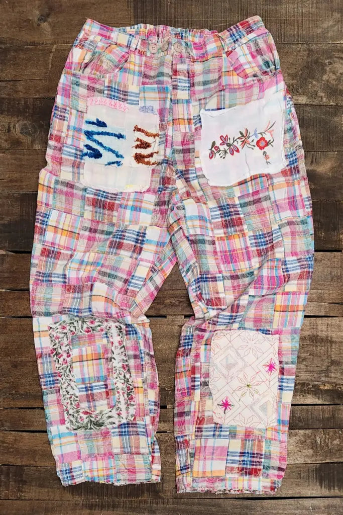 Jaded Gypsy Traveling On Pants Blue/Pink Plaid
