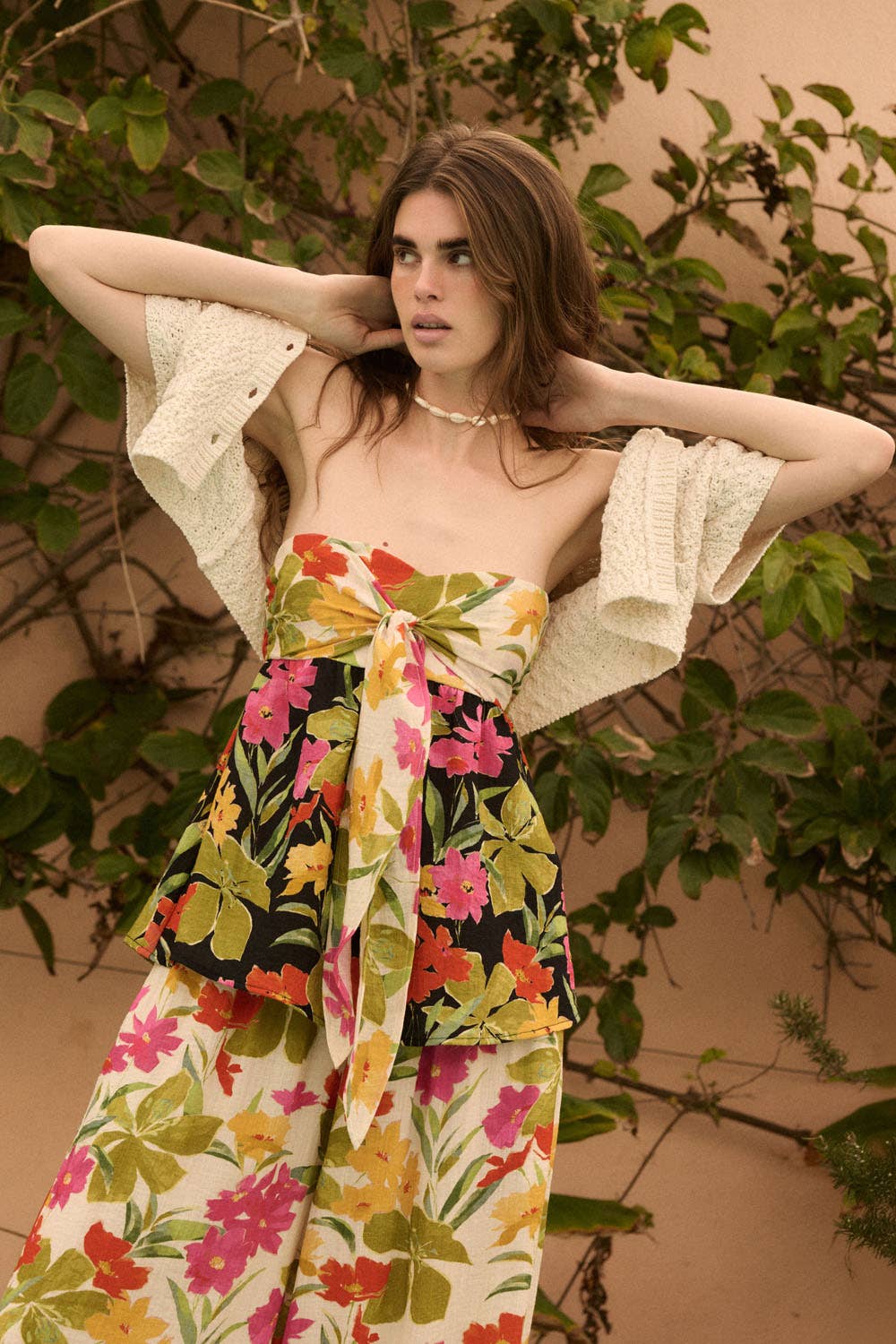 Two-Tone Floral Convertible Flyaway Halter Top