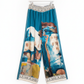 Italian Silk Wide Leg Pants – TEAL -  Watercolour Print, Made in Italy
