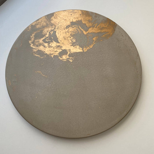 Concrete Lazy Susan 14": Light gray & Gold
